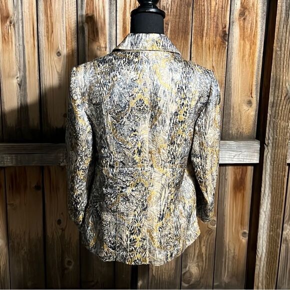 Chico’s blazer 3/4 sleeves tailored gray cream gold 1/Small FIRM on PRICE - Picture 5 of 6